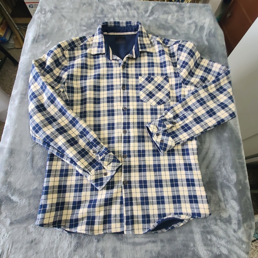 Nomad Mens Large Button Up Shirt  Multicolor Blue Flannel Collared Long Sleeve